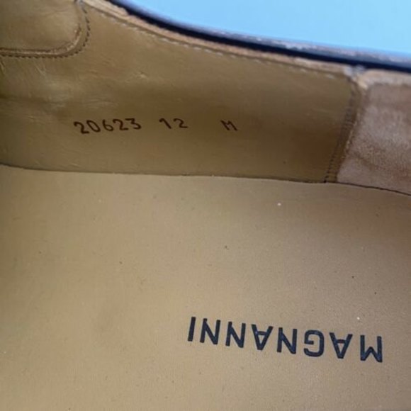 MAGNANNI Men 12 Oxfords Shoes Brown Leather Burnished Medallion Toe Derby - Picture 8 of 9